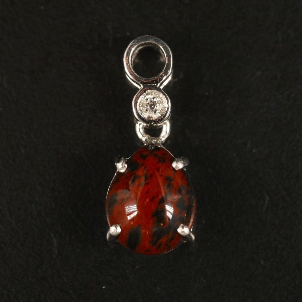 Sterling Mahogany Obsidian and White Topaz Drop Pendant